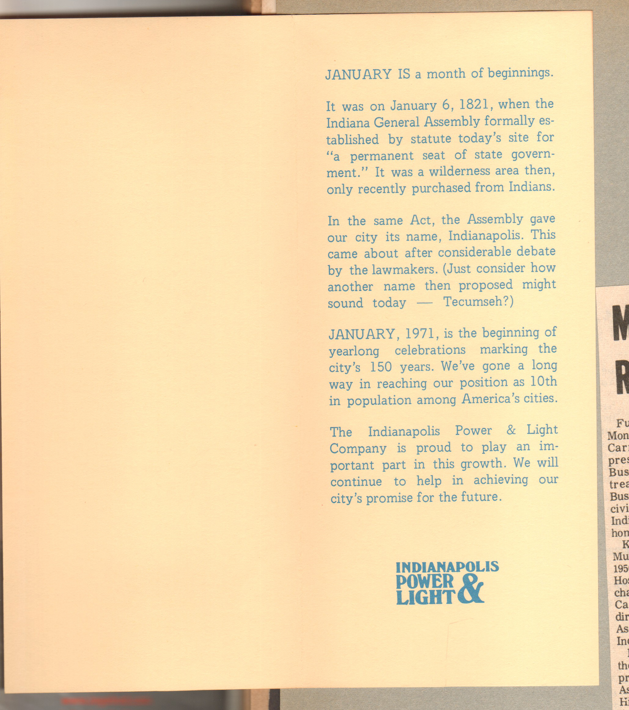 Happy Birth Year Indianapolis 1821-1971 - IPL. 