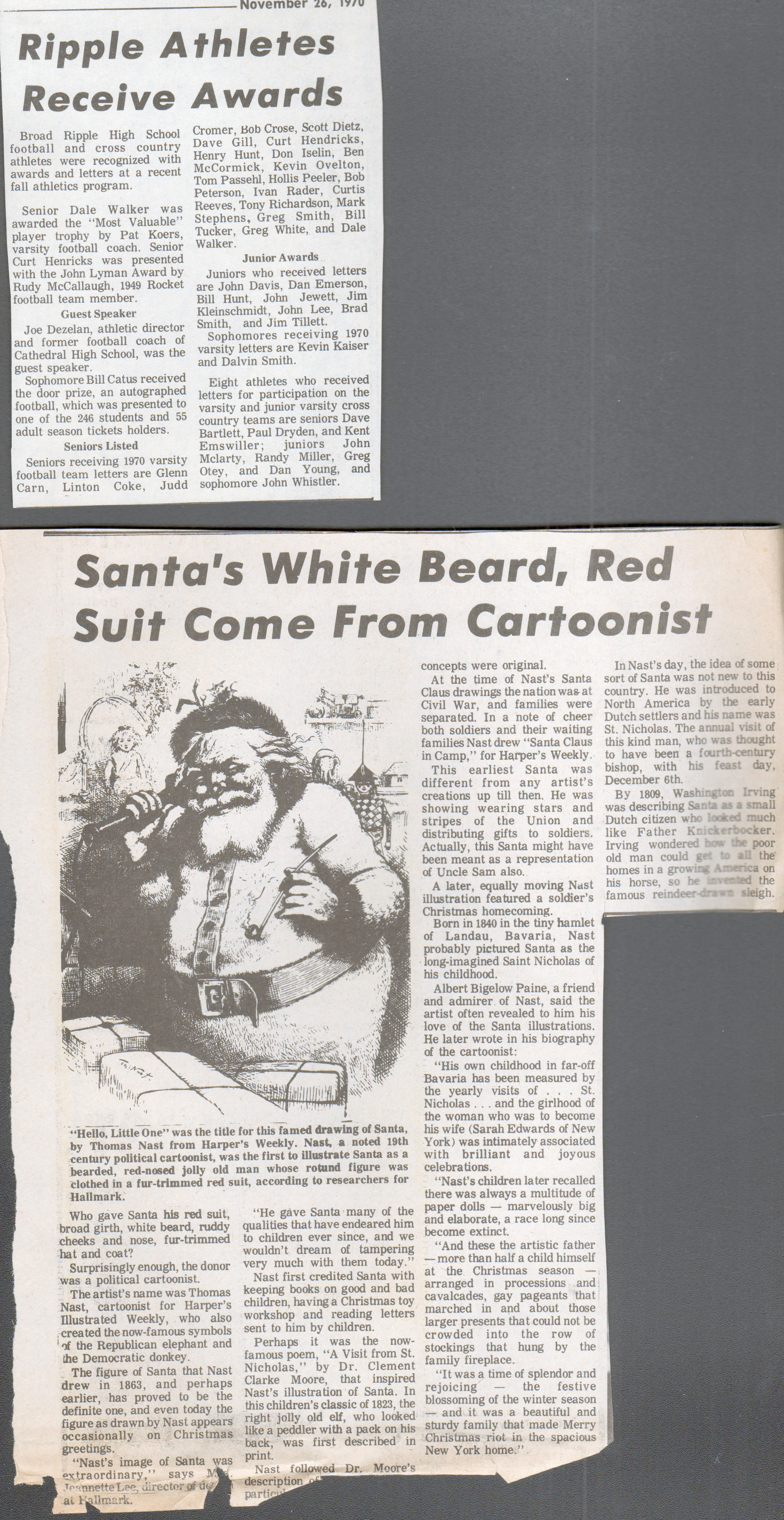 newspaper clipping - BRHS football. Santa origins.