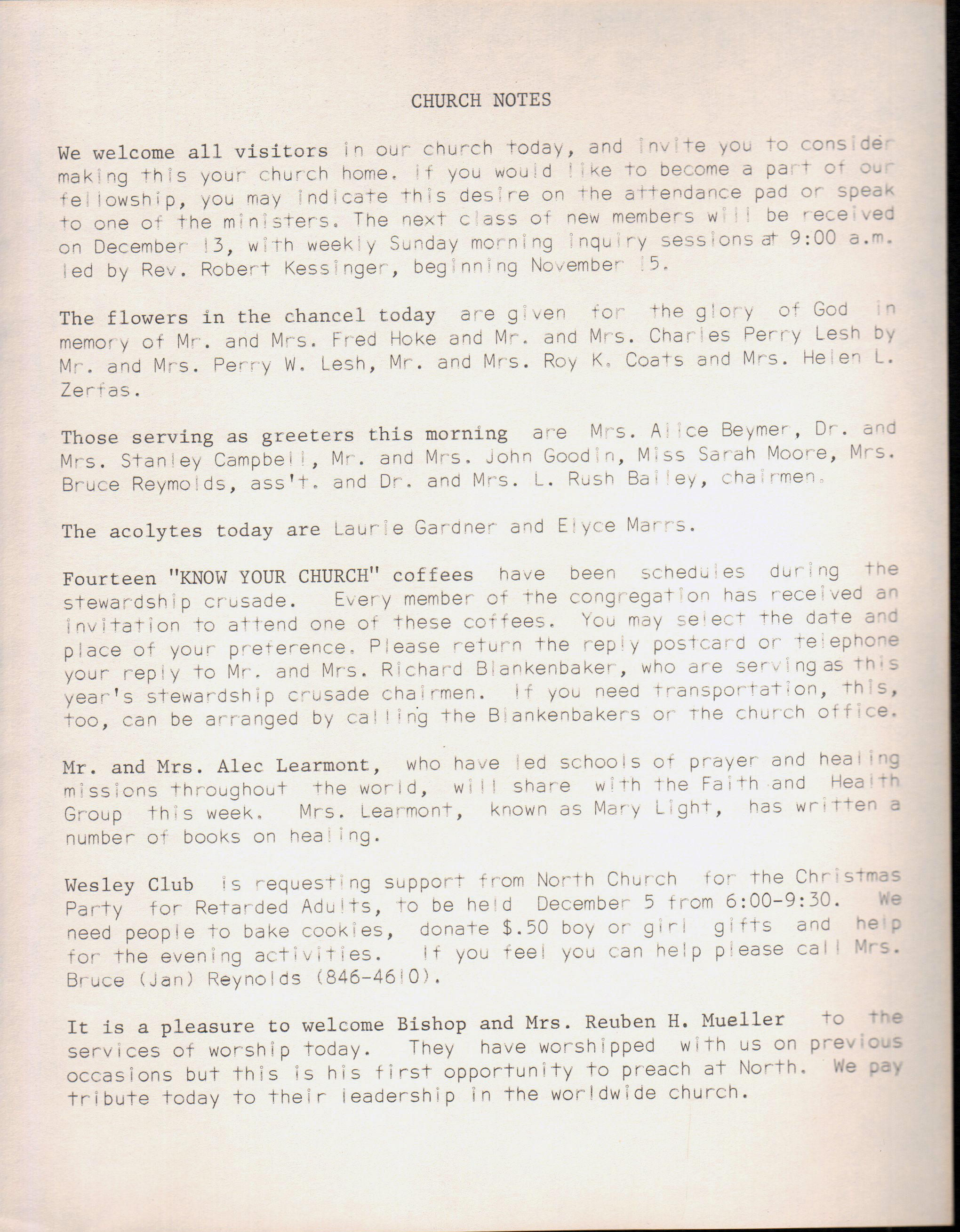 North United Methodist Church program Nov 1 1970