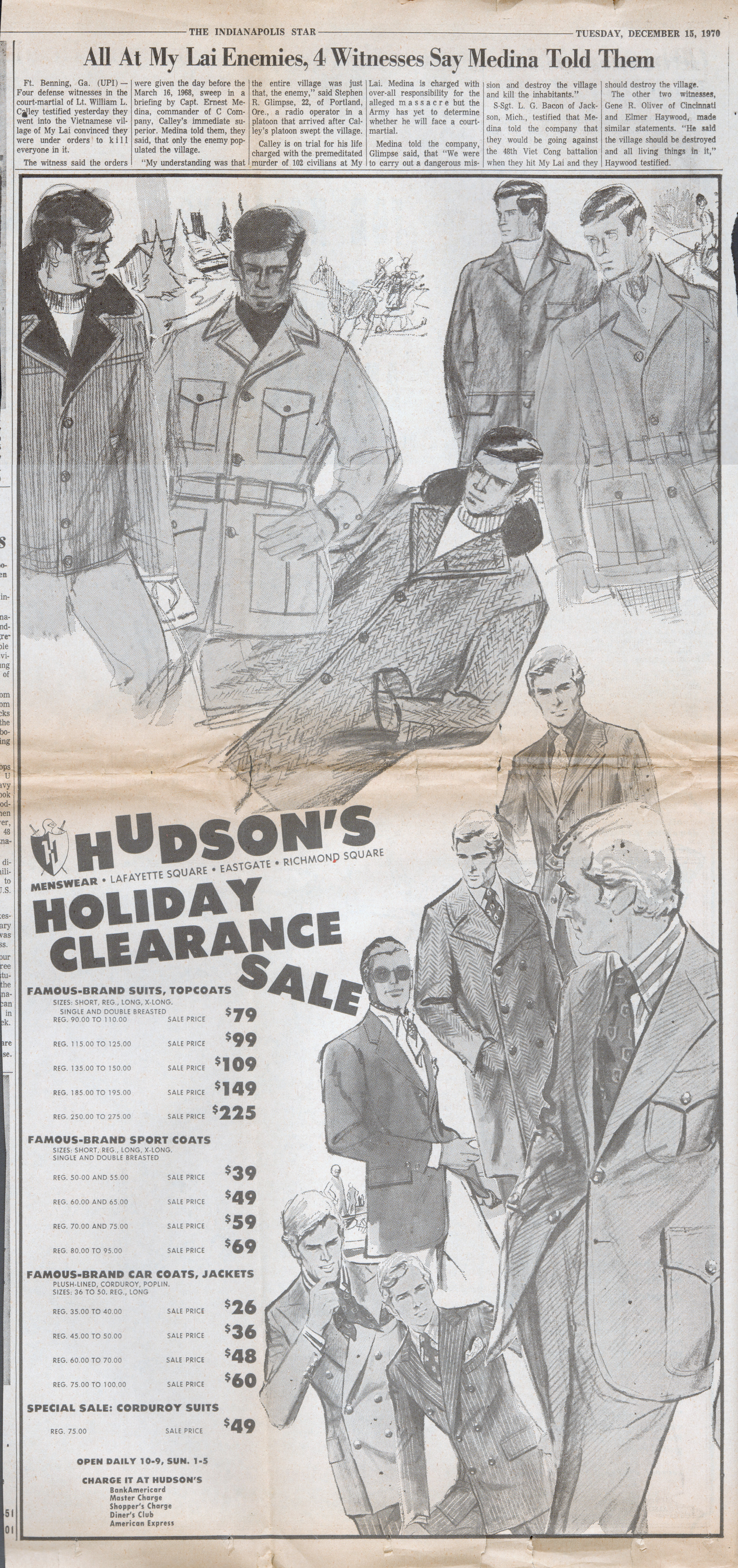 newspaper clipping - Hudson coats ad
