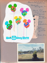 cut out artwork from WDW bag. Trip notes. Topiary