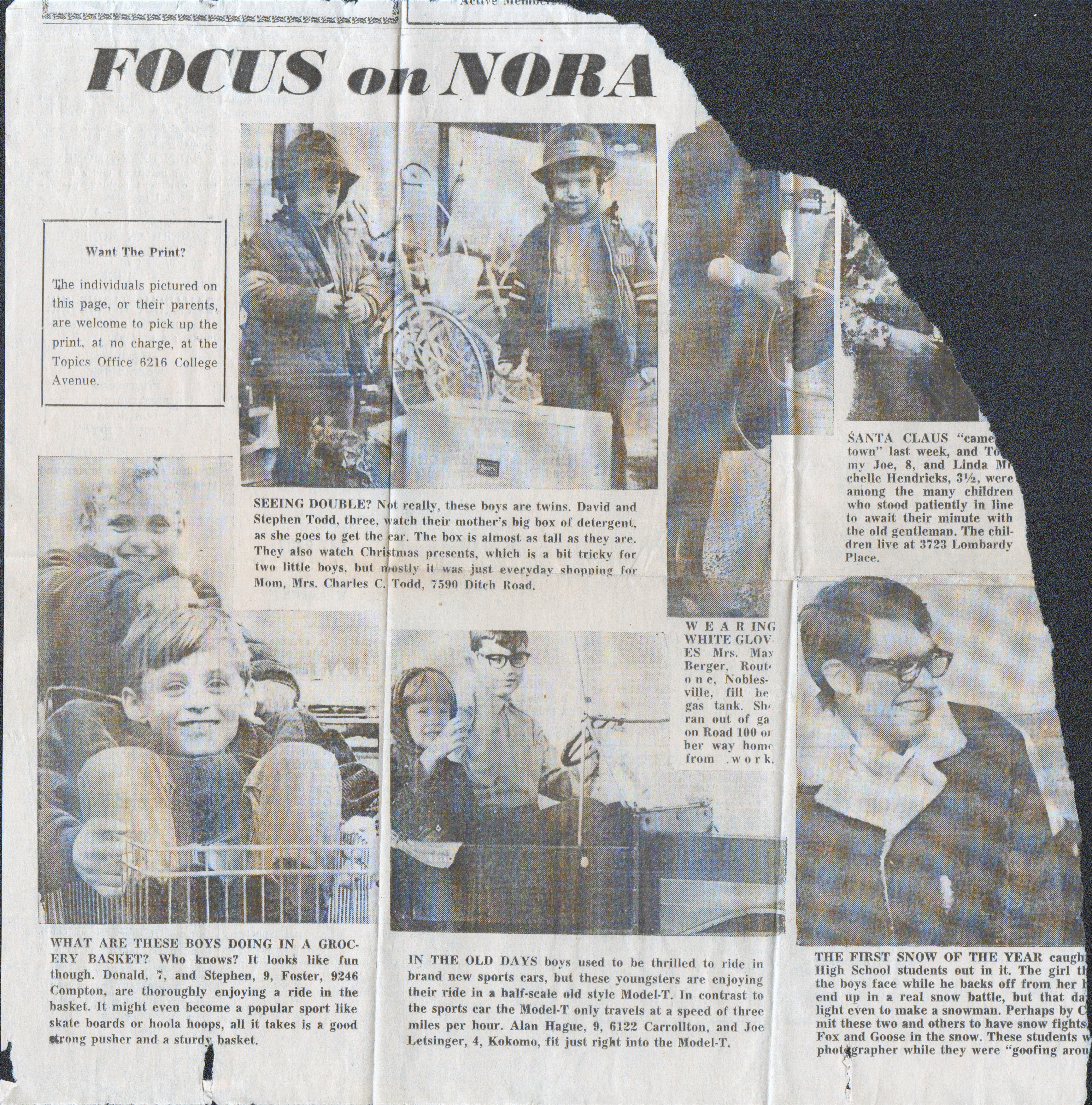 newspaper clipping - Focus on Nora - Alan and Joe Letsinger in little car.