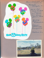 cut out artwork from WDW bag. Trip notes - Nashville, Marietta, Ocala, Orlando, Neptune. Topiary