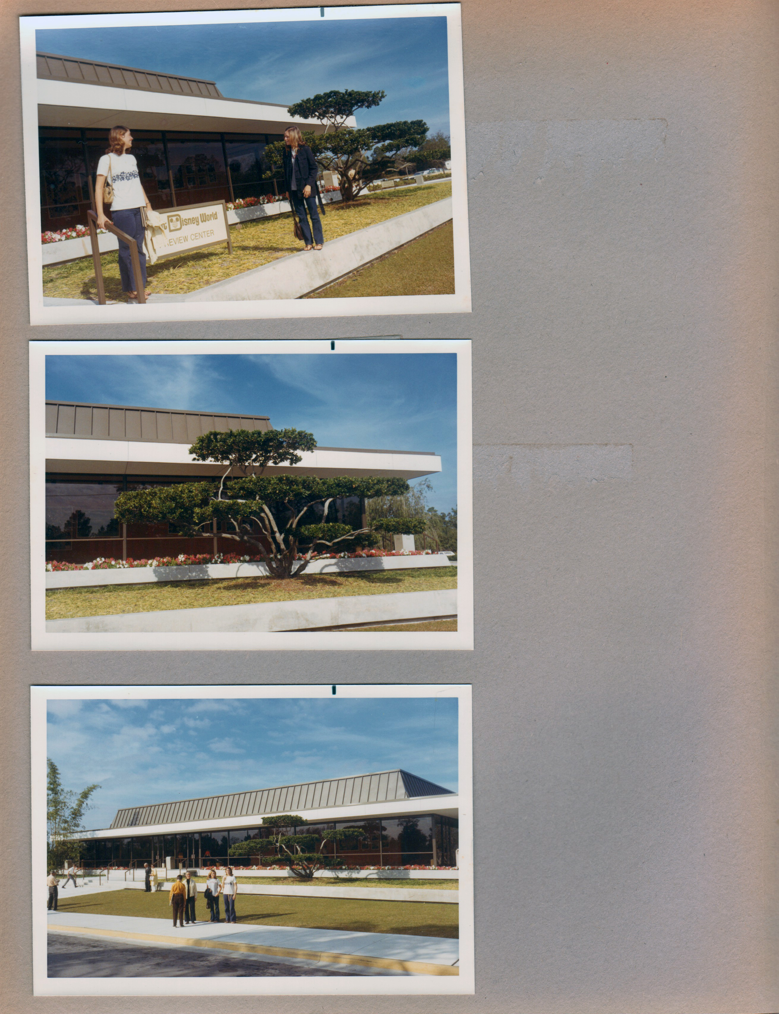 Walt Disney World Preview Center - Susan and Tuck at sign. Tree out front. Alan, Rosemary, Tuck and Susan out front.