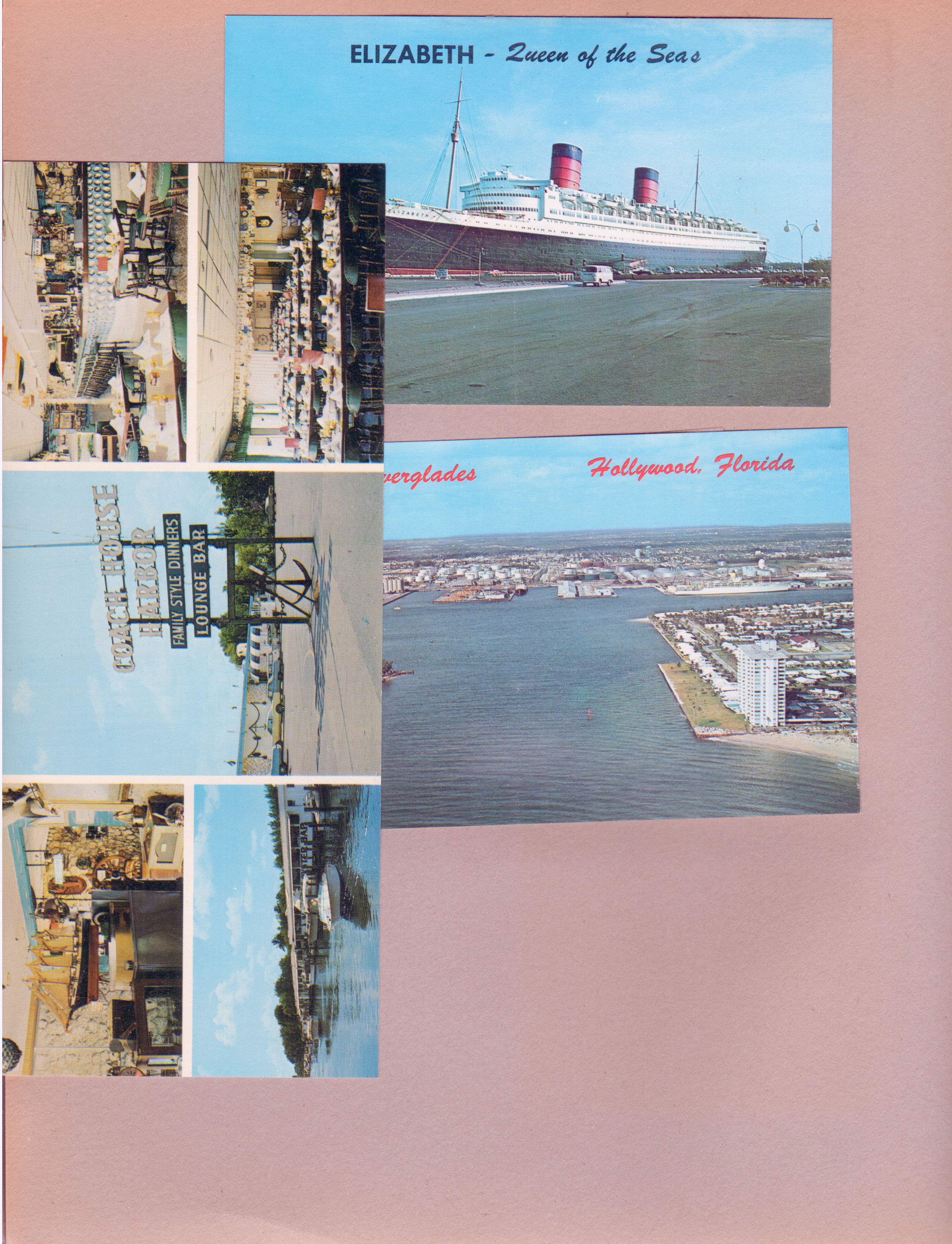 postcard Conch House Harbor Restaurant R09567. postcard Elizabeth - Queen of the Seas FNC5667 117407.  postcard Port Everglades, Hollywood Florida FNC 5130 89331.
