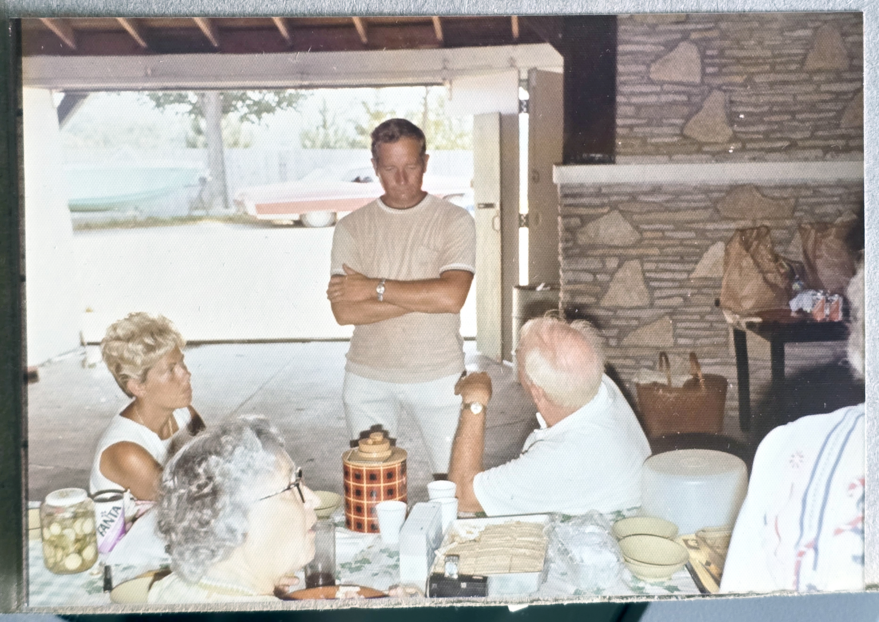 Draper Reunion - Bedford. Aug 13, 1973 - Betty Letsinger, Florence Harrell, Bill Waldron, Dave Letsinger.
