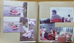 Wawasee - Alan and David Dawson on pedal boat. Susan and Heather on lounge in yard. Alan and David in Sylvan. Rosemary.