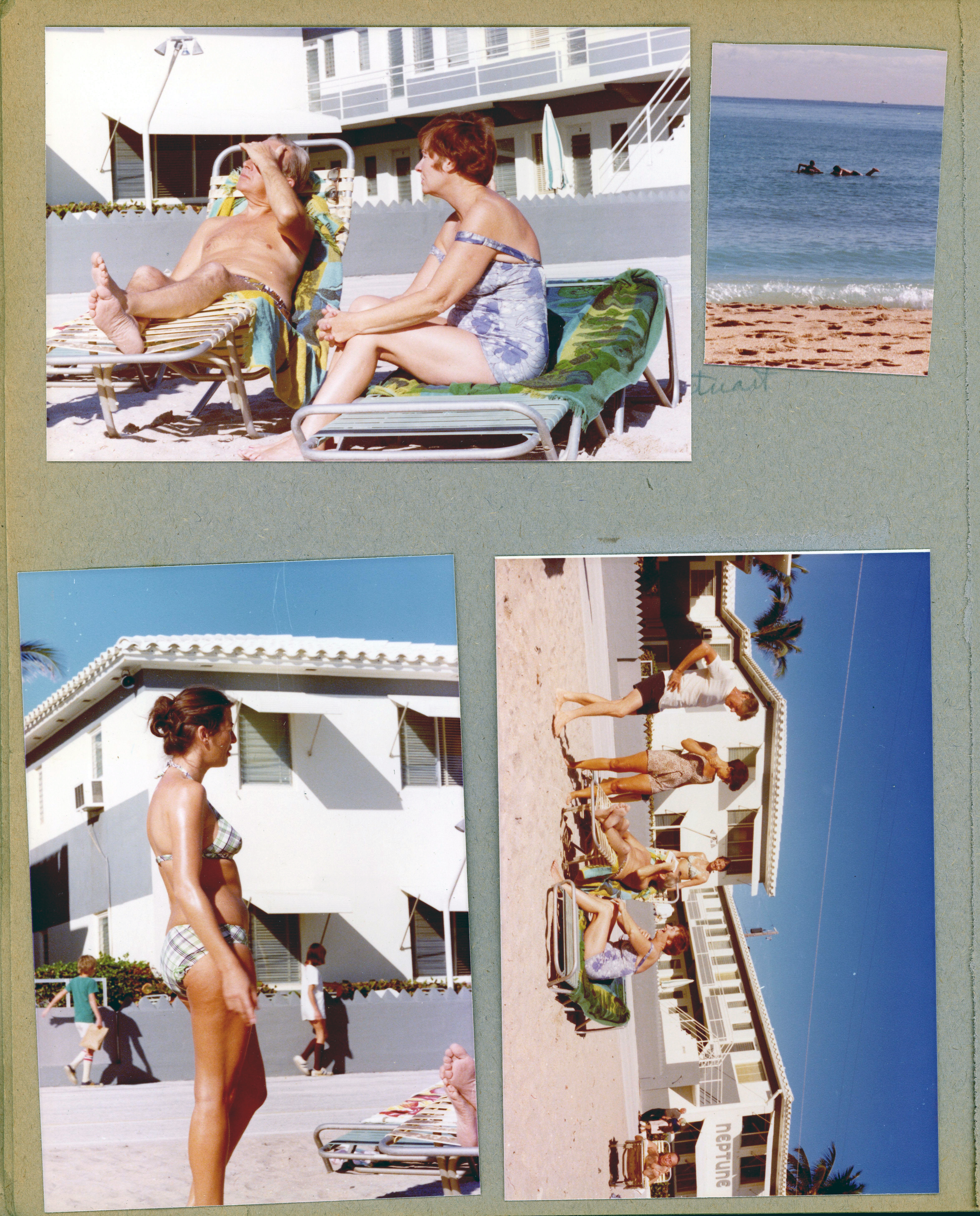 Florida trip - Hollywood - Neptune - Roy and Polly Heyd on beach. Lise.