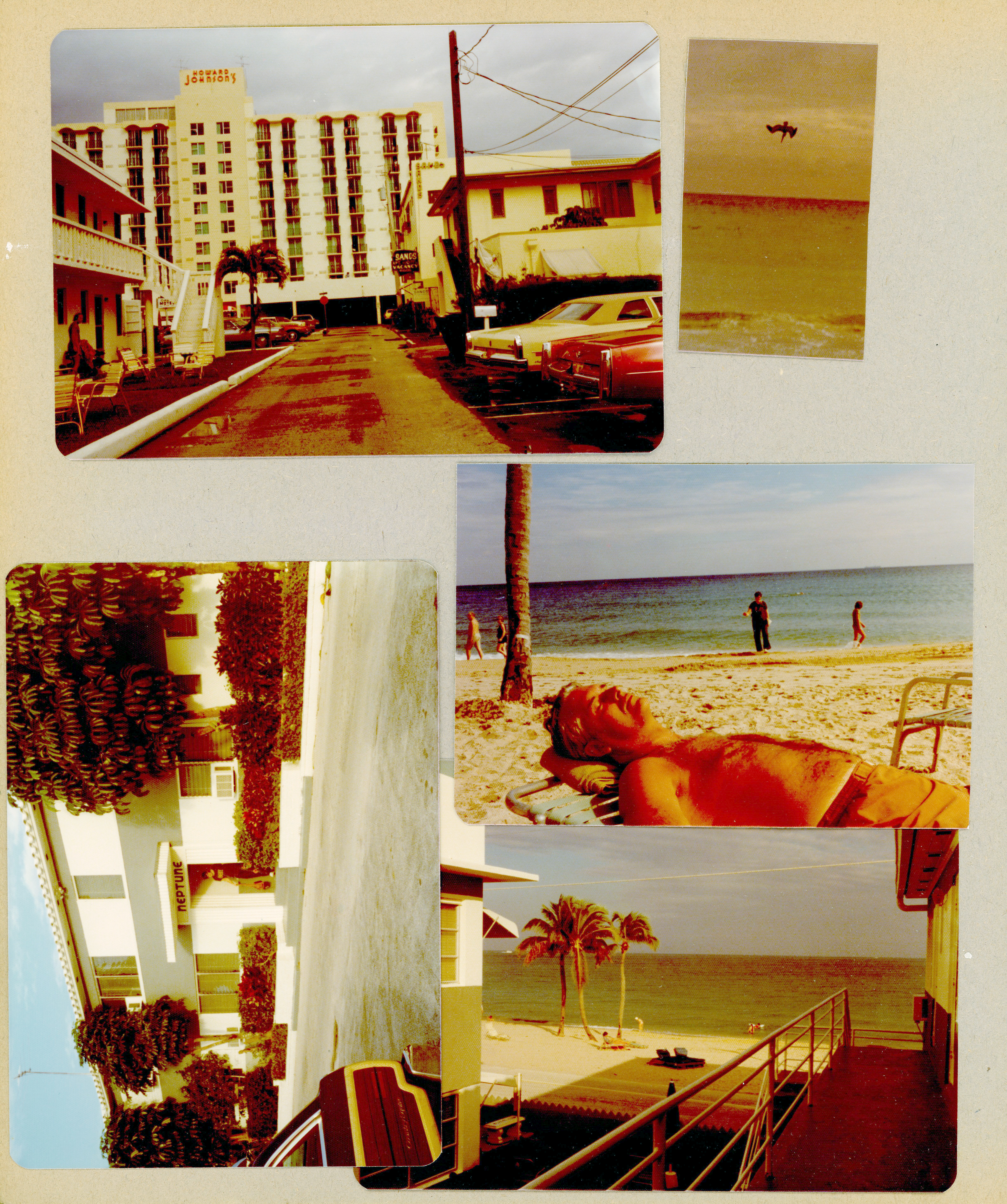 Florida trip - Hollywood - Neptune - Surf Road toward Howard Johnson's. Surf Road Alan coming out of Neptune with camera bag. Beach from around the door to #36.