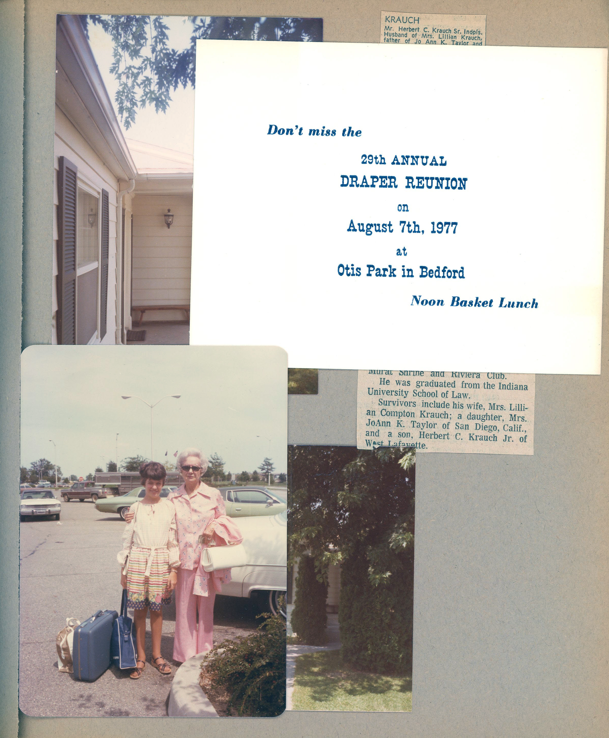 Wawasee. Edna Dodd and granddaughter maybe. Draper Reunion invitation that alan printed.
