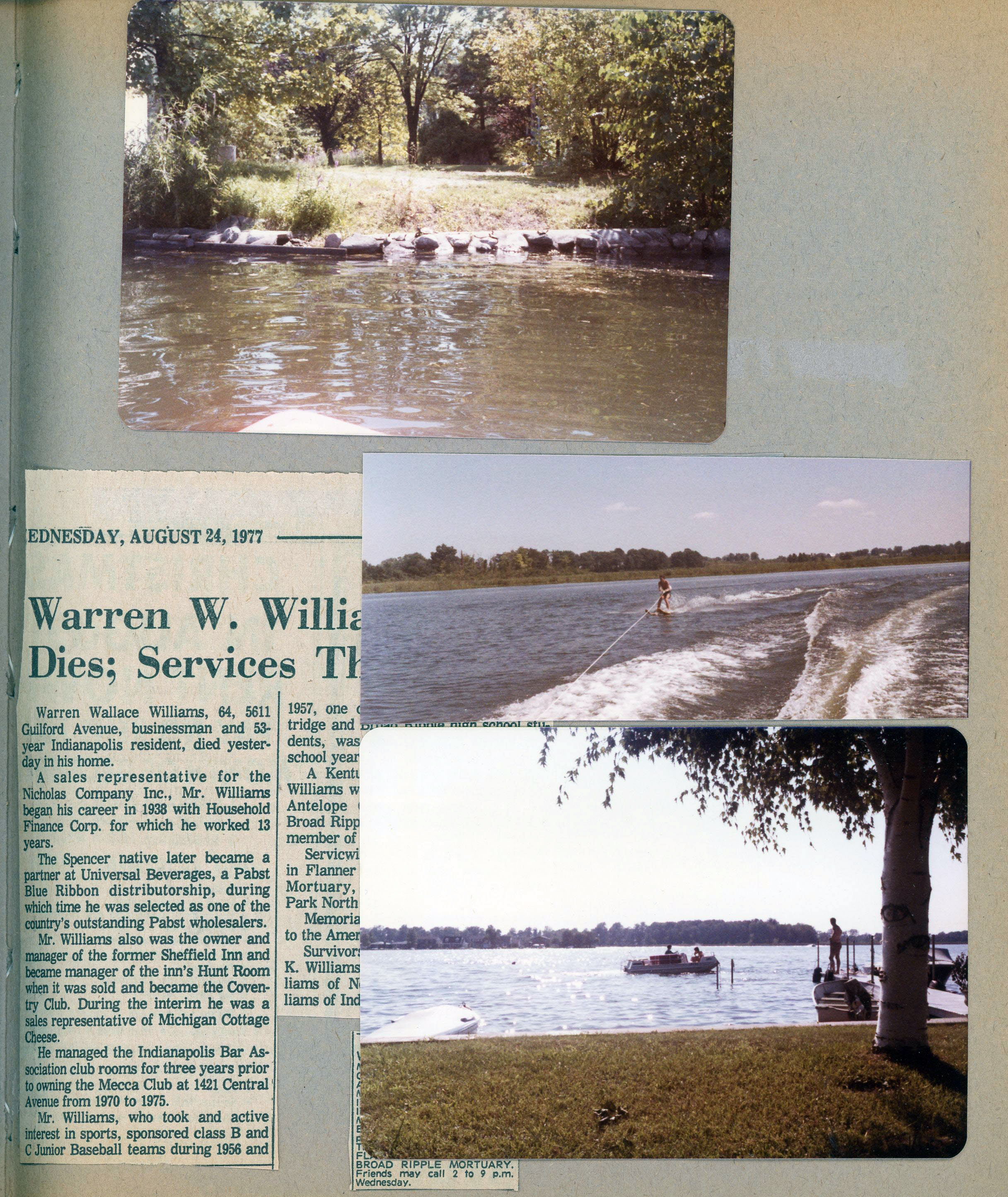 Wawasee - Turtles on rocks in channel. newspaper clipping - Warren Williams obituary.