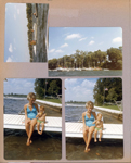 Wawasee - boat towing something. Carole Fuller and baby Brandon on pier.